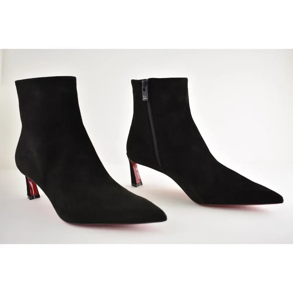 Christian Louboutin Condora Booty 55 Black Suede Pointed Ankle Heel Boot 37.5